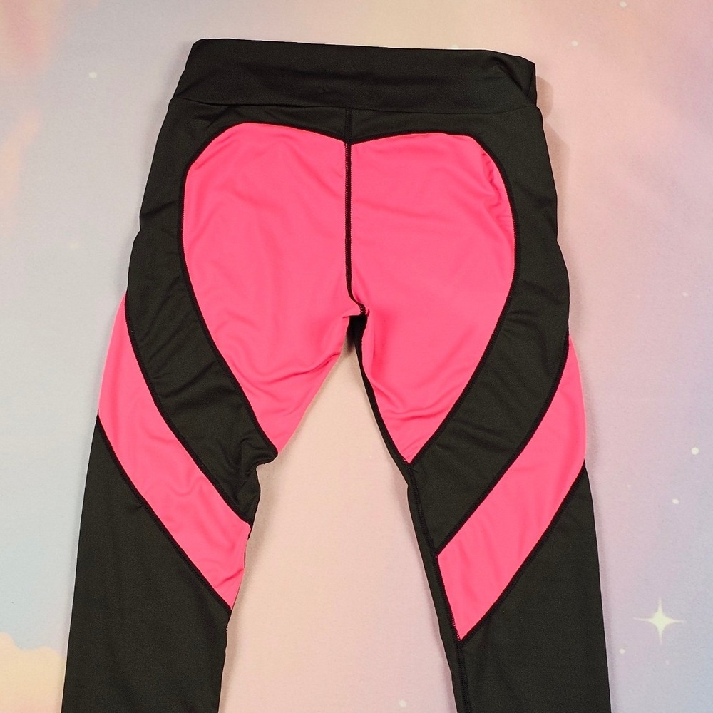 FGF Heart Back Leggings Women S/M Black Pink Excellent Colorblock Activewear - Picture 3 of 4